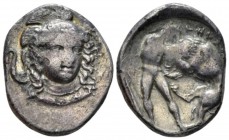 Lucania, Heraclea Nomos circa 360-350, AR 20.3mm., 7.48g. Helmeted head of Athena facing three-quarter r. Rev. Heracles standing r., strangling the Ne...