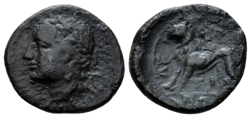 Sicily, Leontini Bronze circa 210-200, Æ 15mm., 1.54g. Laureate head of Apollo l...