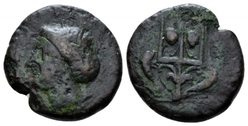 Sicily, Messana Bronze circa 411-408, Æ 18.5mm., 3.97g. Head of nymph Peloria l....