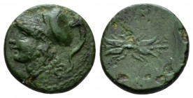 Sicily, Agathokles, 317-289. Syracuse Bronze circa 317-289, Æ 13.5mm., 1.64g. Helmeted head of Athena l., Rev. Winged thunderbolt. Calciati 118. SNG A...