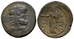 Sicily, Thermae Himerenses Bronze circa 250-200, Æ 21mm., 5.66g. Bearded head of Herakles r., wearing lion skin headdress. Rev. Turreted female standi...