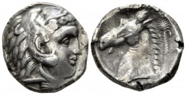 The Carthaginians in Sicily and North Africa, Entella (?) Tetradrachm circa 32-300, AR 23.5mm., 16.34g. Head of Heracles-Melqart r., wearing lion's sk...