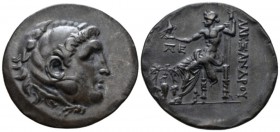 Kingdom of Macedon, Alexander III, 336 – 323 Temnos Tetradrachm circa 188-170, AR 36mm., 16.46g. Head of Herakles r., wearing lion skin headdress. Rev...