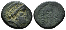 Illyricum, Bronze circa 317-289 (in name of Agathokles), Æ 17.5mm., 4.12g. Laureate bust of Zeus r. Rev. Tripod. SNG Cop. 501. BMC 158.

Nice green ...