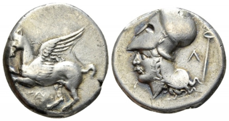 Acarnania, Leucas Stater circa 435-380, AR 21mm., 8.29g. Pegasuss flying l.; bel...