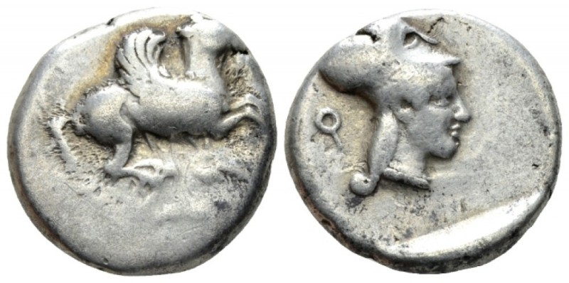 Corinthia, Corinth Stater circa, AR 20mm., 8.37g. Pegasus flying r. Rev. Head of...