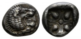 Ionia, Miletus Diobol late VI cent.-early V cent., AR 9.5mm., 1.24g. Forepart of lion r. Rev. Stellate pattern in incuse square. SNG Kayhan 462. SNG C...