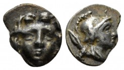 Pisidia, Selge Obol circa 300-190, AR 11.5mm., 0.66g. Facing gorgoneion. Rev. Helmeted head of Athena r., spear over shoulder. SNG von Aulock 5279.
...