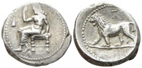 The Seleucid Kings, Seleucus I Nicator, 312- 281 BC Babylon Stater circa 321-315, AR 23mm., 15.89g. Baal seated l., holding sceptre and l. hand on thr...