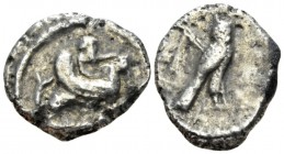 Phoenicia, Tyre Stater circa 247-332, AR 24mm., 9.54g. Melkart riding hippocamp r., holding reins and bow; double line of waves and a dolphin below. R...