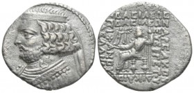 Parthia, Seleukeia on the Tigris Tetradrachm circa 57-58, AR 27mm., 14.92g. Diademed bust l., neck torque ends in sea horse. Rev. Orodes seated l., ho...