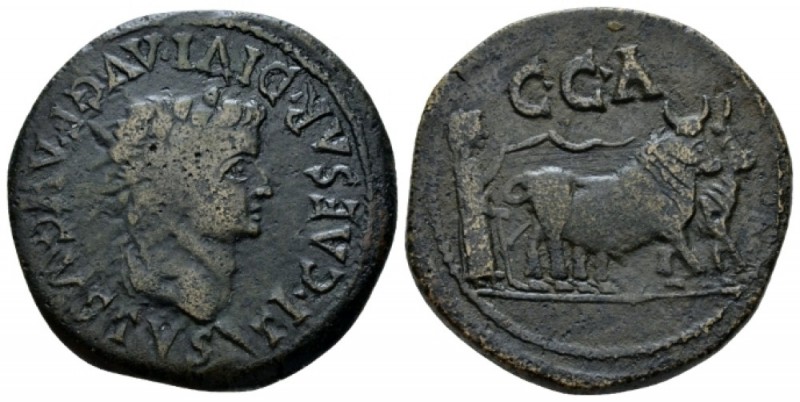 Hispania, Caesaraugusta Tiberius, 14-37 As circa 14-37, Æ 28.9mm., 10.39g. Laure...