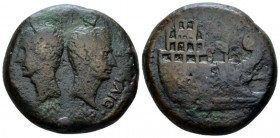 Gallia, Vienna Augustus, with Divus Julius Caesar. 27 BC-AD 14 Dupondius circa 36 BC (?), Æ 29mm., 19.66g. Bare heads of Caesar l. and Octavian r., ba...