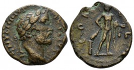 Corinthia, Corinth Antoninus Pius, 138-161 Bronze circa 138-161, Æ 22.8mm., 5.89g. Laureate head r. Rev. nude Hercules/Heracles standing, facing, head...