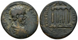 Pontus, Neocaesarea Septimius Severus, 193-211 Bronze circa 209-210, Æ 28.5mm., 13.54g. Laureate, draped, and cuirassed bust r. Rev. Statue within tet...