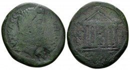 Bithynia, Nicaea Septimius Severus, 193-211 Bronze circa 193-211, Æ 28.10mm., 11.50g. Laureate head r.; in front countermark Rev. Front view of hexast...