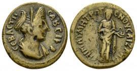 Phrygia, Aezanis Bronze circa, Æ 23.3mm., 3.14g. СΑΒЄΙΝΑ СЄΒΑСΤΗ Draped bust r. Rev. Hygieia standing facing, feeding serpent from patera. RPC 2509. B...