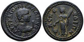 Pamphilia, Aspendus Gallienus, 253-268 10 Assaria circa 253-268, Æ 35.5mm., 17.50g. Laureate, and draped bust r.; in front, I. Rev. ACΠE-NΔΙΩΝ Agon st...