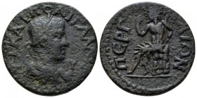 Pamphilia, Perge Gallienus, 253-268 Bronze circa 253-268, Æ 34.1mm., 16.61g. Laureate, draped and cuirassed bust r. Rev. ΠΕΡΓ-ΑΙΩΝ Pan seated on rocks...