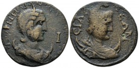 Pamphilia, Sillyum Salonina, wife of Gallienus Bronze circa 253-268, Æ 34.5mm., 20.84g. Diademed and draped bust r. Rev. CIΛΛEΩN Bust of Men r.; weari...