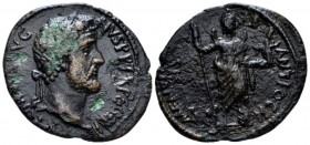 Pisidia, Antioch Antoninus Pius, 138-161 Bronze circa 138-161, Æ 23mm., 6.96g. Laureate head r. Rev. Mên standing with foot on bucranium, facing, head...