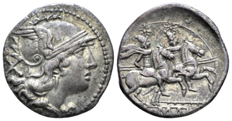 Denarius Sicily circa 209-208, AR 19.3mm., 3.75g. Helmeted head of Roma r.; behi...