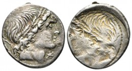 L. Memmius. Denarius 109 or 108, AR 18.7mm., 3.96g. Male head r., wearing oak-wreath, below chin, S. Rev. Same type incuse. Babelon Memmia 1. Sydenham...