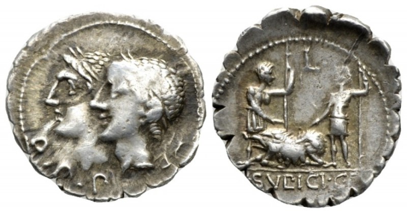 C. Sulpicius C.f. Galba. Denarius serratus 106, AR 18.9mm., 3.95g. D·P·P Jugate,...