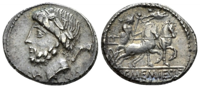 L. C. Memies L. F. Galeria. Denarius 87, AR 18.9mm., 3.45g. Laureate head of Sat...