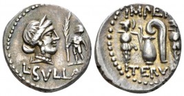 L. Cornelius Sulla. Denarius mint moving with Sulla 84-83, AR 17.6mm., 4.07g. Diademed head of Venus r.; in r. field, Cupid standing l., holding palm ...