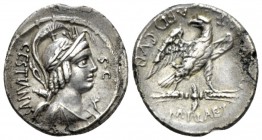 M. Plaetorius M.f. Cestianus. Denarius 67, AR 17.9mm., 3.90g. Head of Cybele r.; behind, forepart of lion and CESTIANVS; before, globe. Rev. Curule ch...