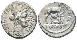 A. Plautius. Denarius 55, AR 17.8mm., 3.71g. A·PLAVTIVS – AED·CVR·S·C Head of Cybeles r. Rev. IVDAEVS Male figure kneeling r. and extending olive-bran...