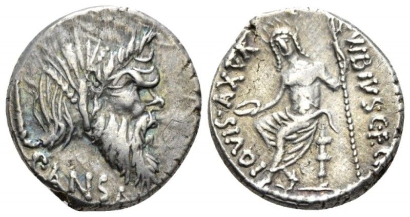 C. Vibius C.f. C.n. Pansa Caetronianus. Denarius 48, AR 16.9mm., 4.06g. Mask of ...