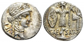 C. Iulius Caesar. Denarius Illyria (Apollonia ?) early to mid 48, AR 18mm., 3.97g. Female head r., wearing diadem and oak wreath; behind, TII. Rev. CA...