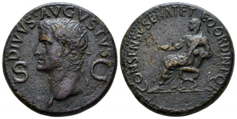 Divus Augustus. Dupondius circa 37-41, Æ 29mm., 16.30g. Radiate head of Augustus...