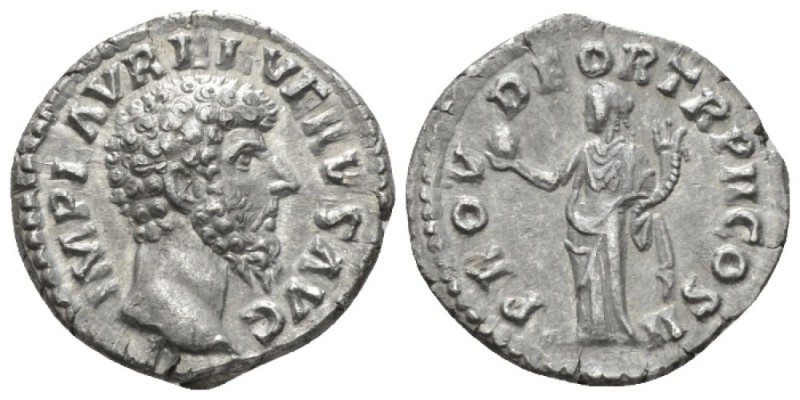 Lucius Verus, 161-169 Denarius circa 162, AR 18mm., 2.77g. Bare head r. Rev. Pro...