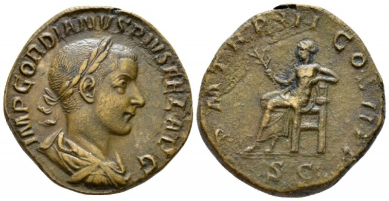 Gordian III, 238-244 Sestertius circa 241, Æ 29mm., 17.28g. Laureate, draped, an...