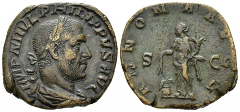 Philip I, 244-249 Sestertius circa 244-249, Æ 26mm., 17.82g. Laureate, draped an...