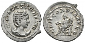 Otacilia Severa, wife of Philip I Antoninianus circa 244-246, AR 23mm., 3.94g. Diademed and draped bust r. set on crescent. Rev. Concordia seated l., ...