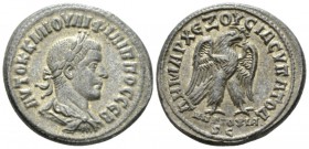 Philip II, 247-249 Tetradrachm Antioch circa 248-249, AR 27.5mm., 12.27g. Laureate, draped, and cuirassed bust r. Rev. Eagle standing r., with wings s...