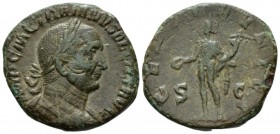 Trajan Decius, 249-251 Sestertius circa 249-251, Æ 25mm., 15.30g. Laureate and cuirassed bust r. Rev. Genius standing l., holding patera and cornucopi...
