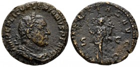 Valerian I, 253-260 As circa 255-256, Æ 23mm., 9.52g. Laureate, draped and cuirassed bust r. Rev. Felicitas standing l., holding caduceus and cornucop...