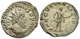 Postumus, 259-268 Antoninianus Colonia circa 266-267, billon 22.9mm., 2.91g. Radiate, draped and cuirassed bust r. Rev. The Emperor standing l. holdig...