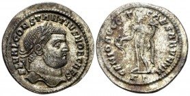 Constantius Chlorus Caesar, 293-305. Follis Cyzicus circa 294-295, Æ 29.4mm., 8.69g. Laureate head r. Rev. Genius standing l., holding patera and corn...