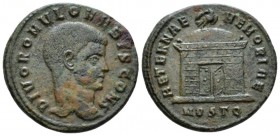 Romolus, son of Maxentius Follis Ostia circa 310, Æ 24mm., 6.83g. Bare head r. Rev. Domed shrine with doors ajar, surmounted by eagle; in exergue, MOS...