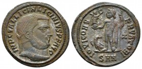 Licinius, 308-324 Follis Nicomedia circa 311-317, Æ 20mm., 4.29g. Laureate head r. Rev. Jupiter standing l., holding globe surmounted by Victory, lean...