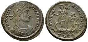 Constantius II, 337-361 Follis Thessalonica circa 348-350, Æ 24mm., 5.07g. Pearl-diademed, draped and cuirassed bust r. Rev. Constantius II, draped, c...