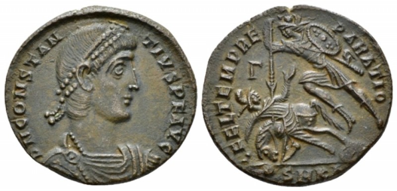 Constantius II, 337-361 Follis Cyzicus circa 351-354, Æ 20mm., 4.03g. Pearl-diad...