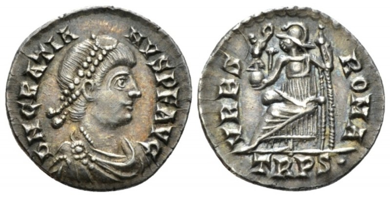 Gratian, 367-383 Siliqua Treveri circa 367-375, AR 18mm., 2.09g. Pearl-diademed,...