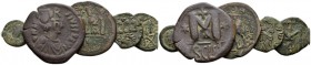 Lot of five coins. Lot of five coins. Syracuse unless stated. V-VI, Æ -mm., -g. Maurice Tiberius, decanummium year XX Catania. Spahr 18. Sear 581; Her...